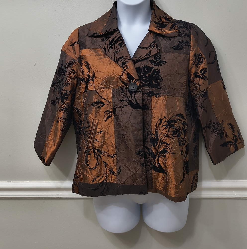 Susan Graver Blazer Velvet Burnout Medium Floral Abstract Romantic Art To Wear